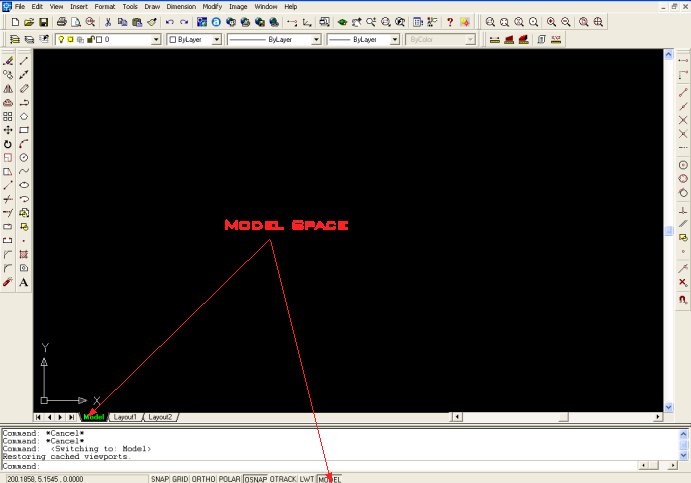 Disposición del espacio para modelar en Autocad.