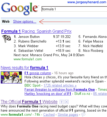 Google Show Search Options