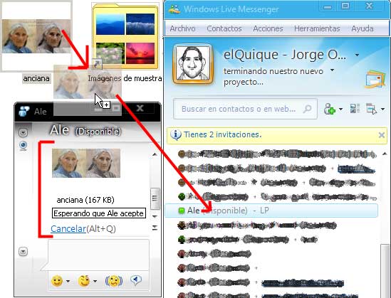 Arrastrar imagen al contacto Arrastrar imagen al contacto