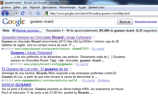 Gusano Ricard en Google