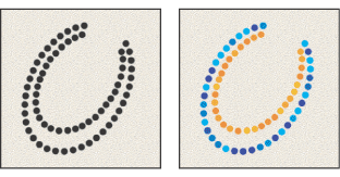Trazos de pincel sin (izquierda) y con din�mica de color (derecha)