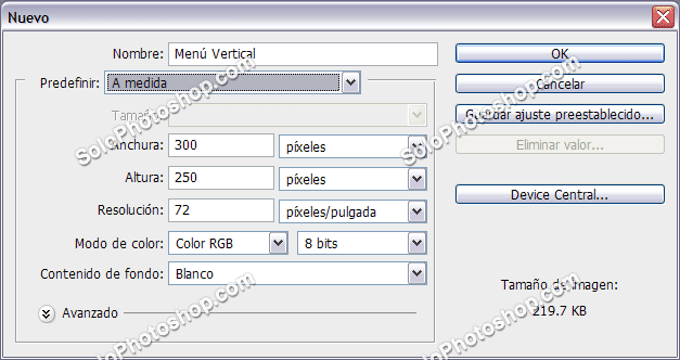 Menú Vertical archivo nuevo