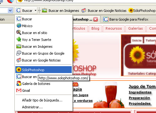 Buscar en SoloPhotoshop.com con la Barra google para Firefox