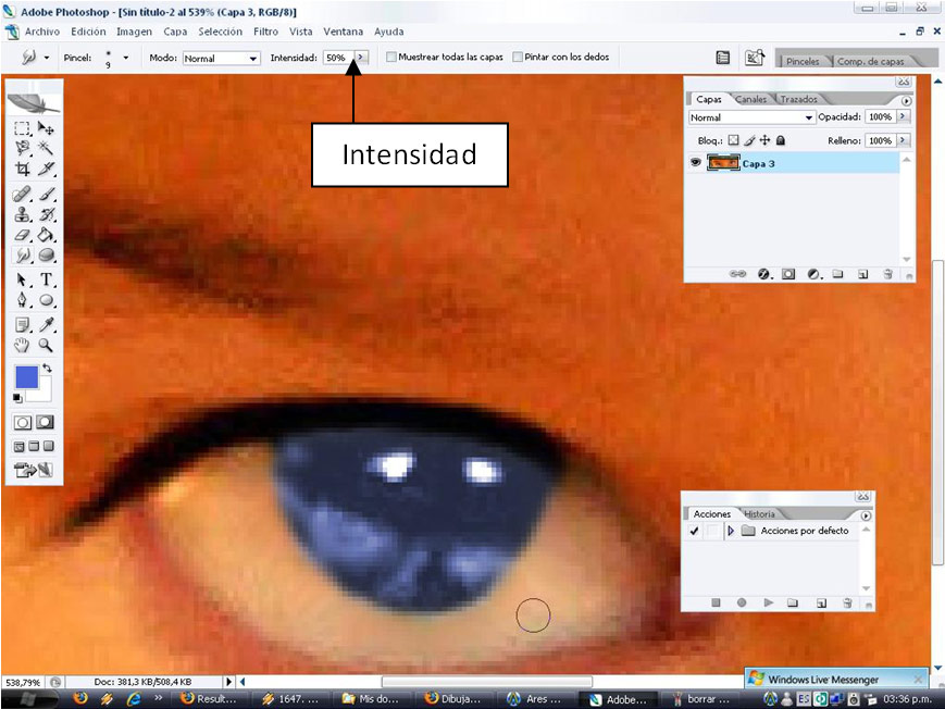 Cambio de Color Ojos Oscuros Photoshop 07 difuminar