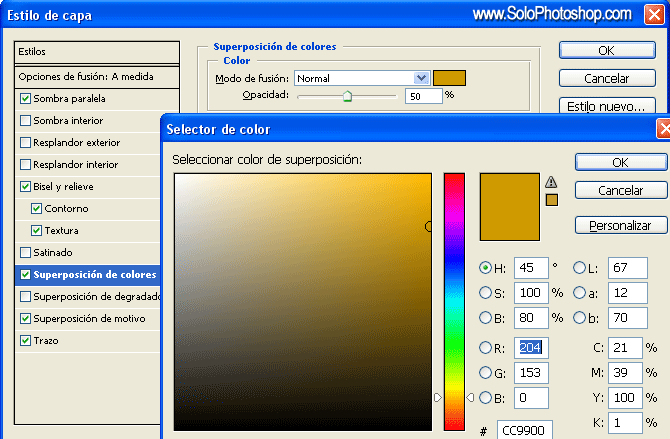 Texto estilo de oro superposicion de colores
