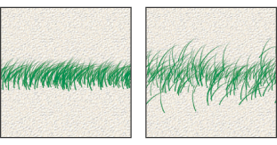 Trazos de pincel sin (izquierda) y con dispersión (derecha)