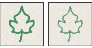 Trazos de pincel creados con una sola punta (izquierda) y con puntas dobles (derecha)