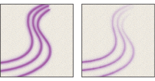 Trazos de pincel sin (izquierda) y con dinámica de pintura (derecha)
