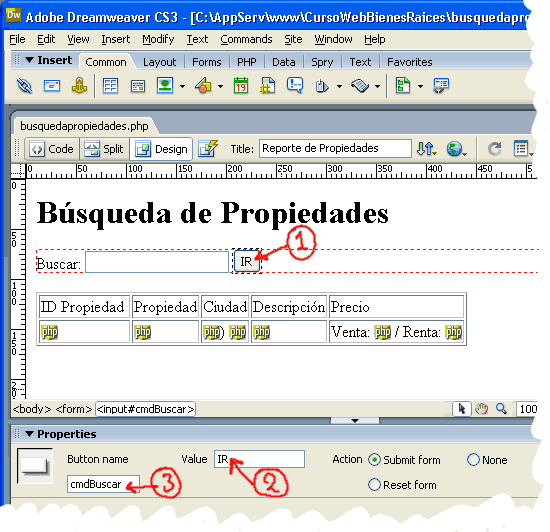 Boton IR, mostrar resultados de b&uacute;squeda
