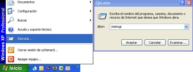 Inicio Ejecutar Internet Manager