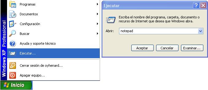 Inicio Ejecutar Notepad