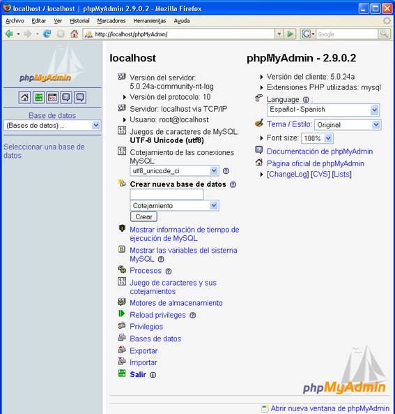 phpMyAdmin Home