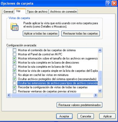 ver-extensiones Pantalla Opciones de Carpeta