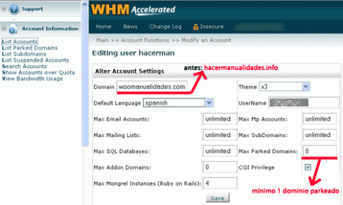 Cambiar Dominio principal en WHM